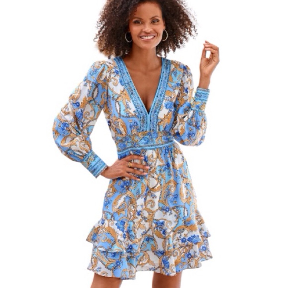 Boston Proper | NWT Regal Resort Patchwork Print A-Line Dress S